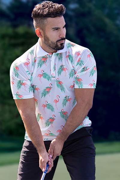 Flamingo Graphic Tan through Polo Shirt