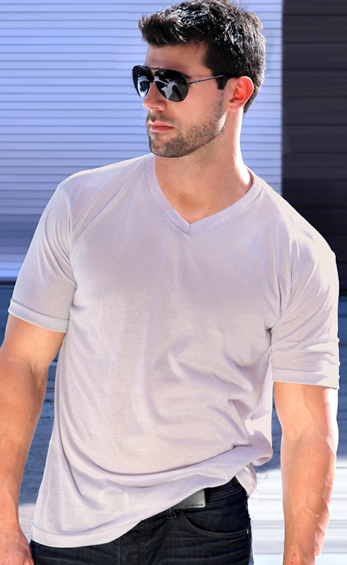Light Gray Tan-Through V-Neck Shirt