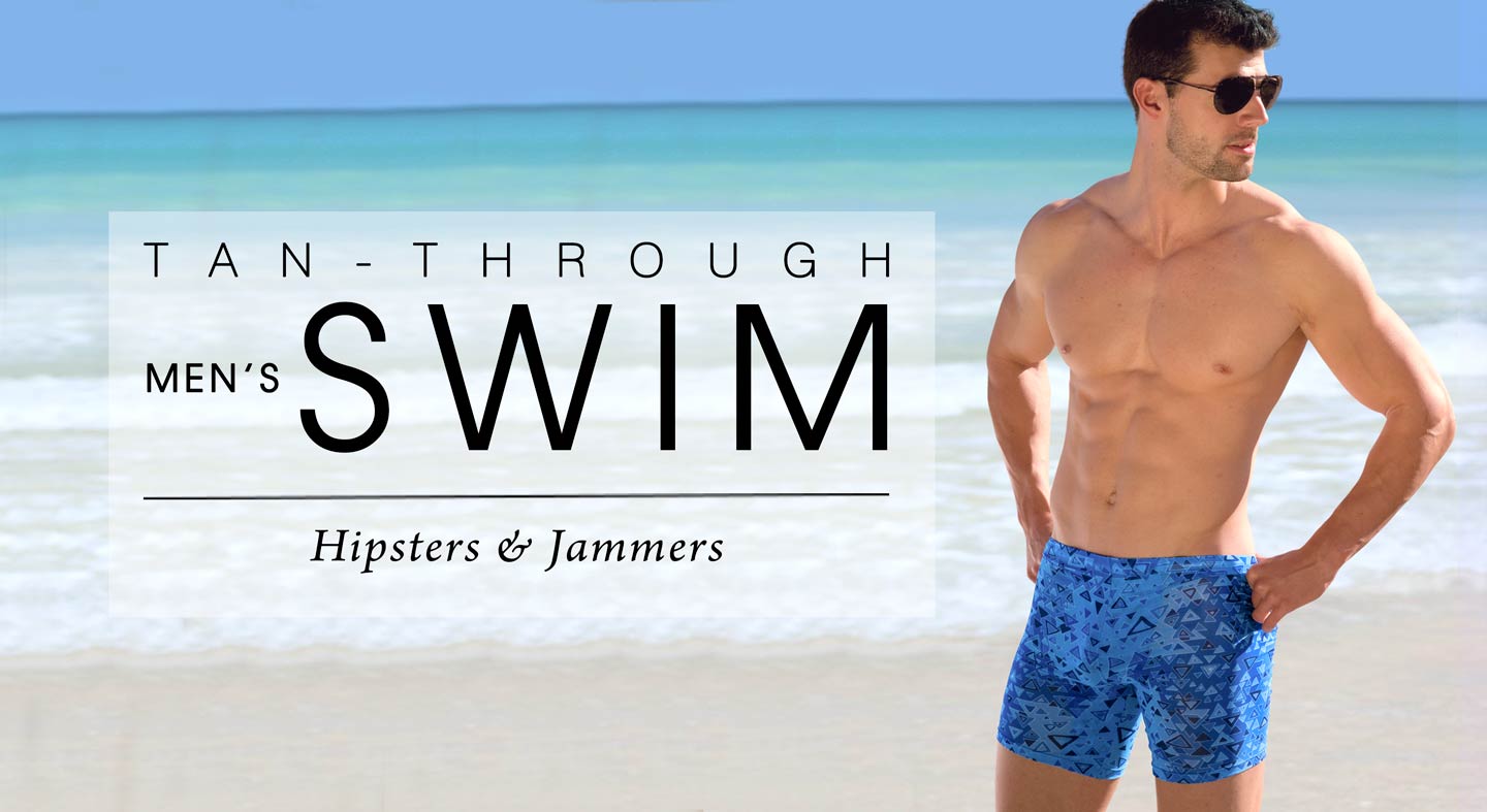 Cooltan tan-through mens swimwear Hipsters and Jammers